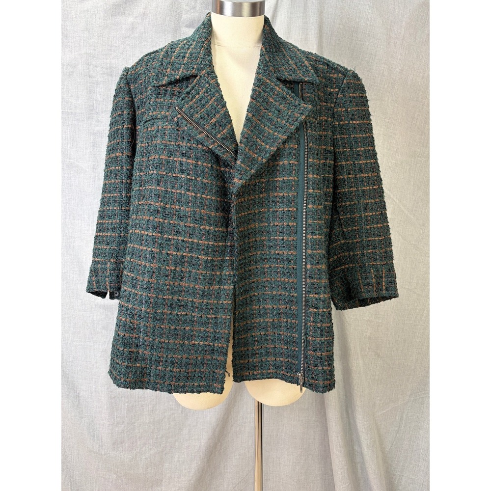 Coldwater Creek Classic Tweed Moto‎ Jacket Teal Copper Size W18